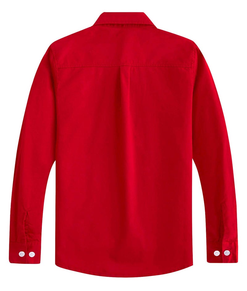 Spring&Gege Big Boys' Red Dress Shirt, Long Sleeve Cotton Casual School Uniform Woven Button Down Shirt with Chest Pocket, 7-8 Years - Image 2